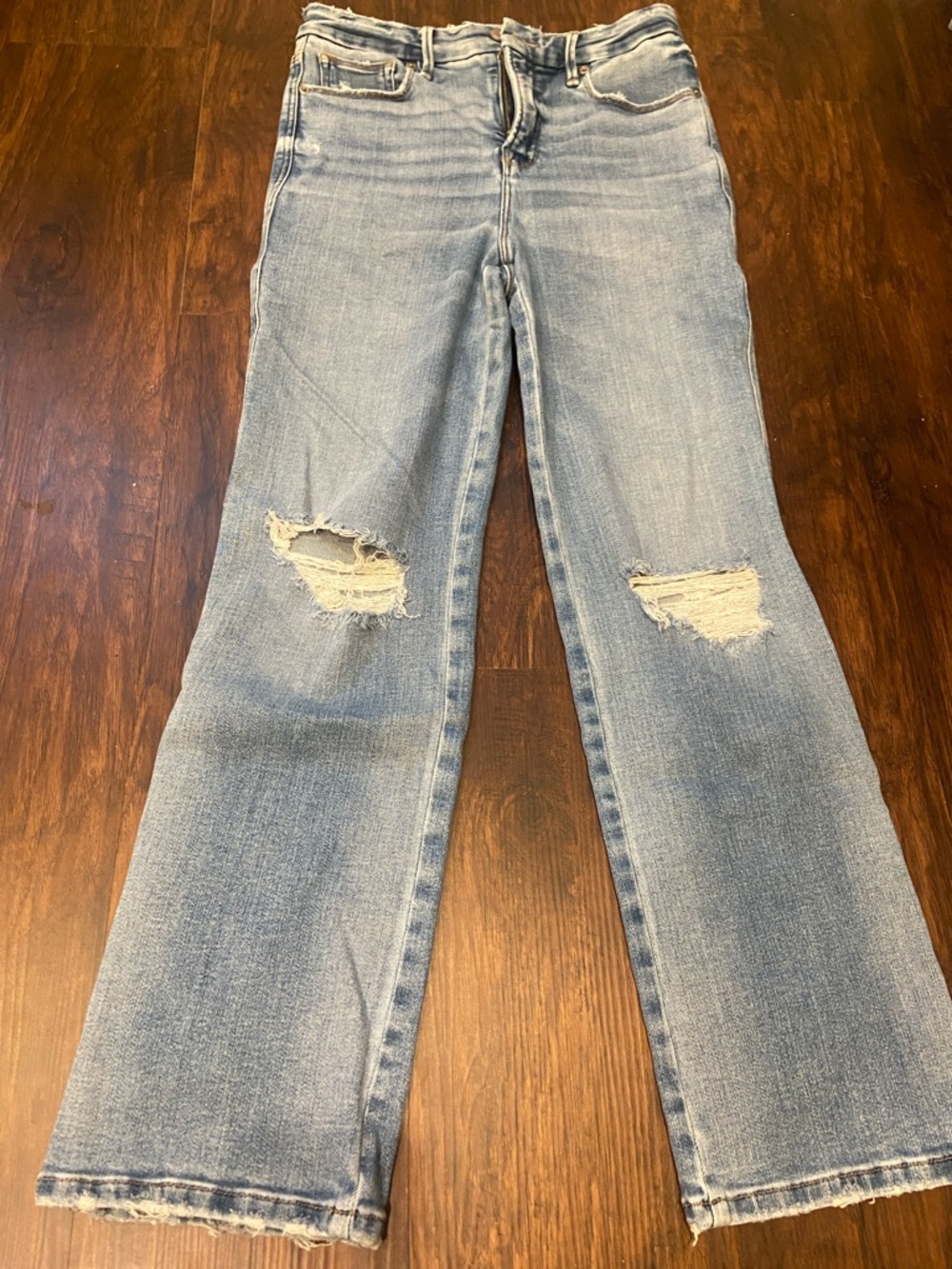 Good American Light Blue Distressed Flare Jeans